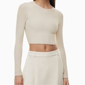 Aritzia Babaton Sculpt Knit cropped Long Sleeve Top. matte pearl size Small